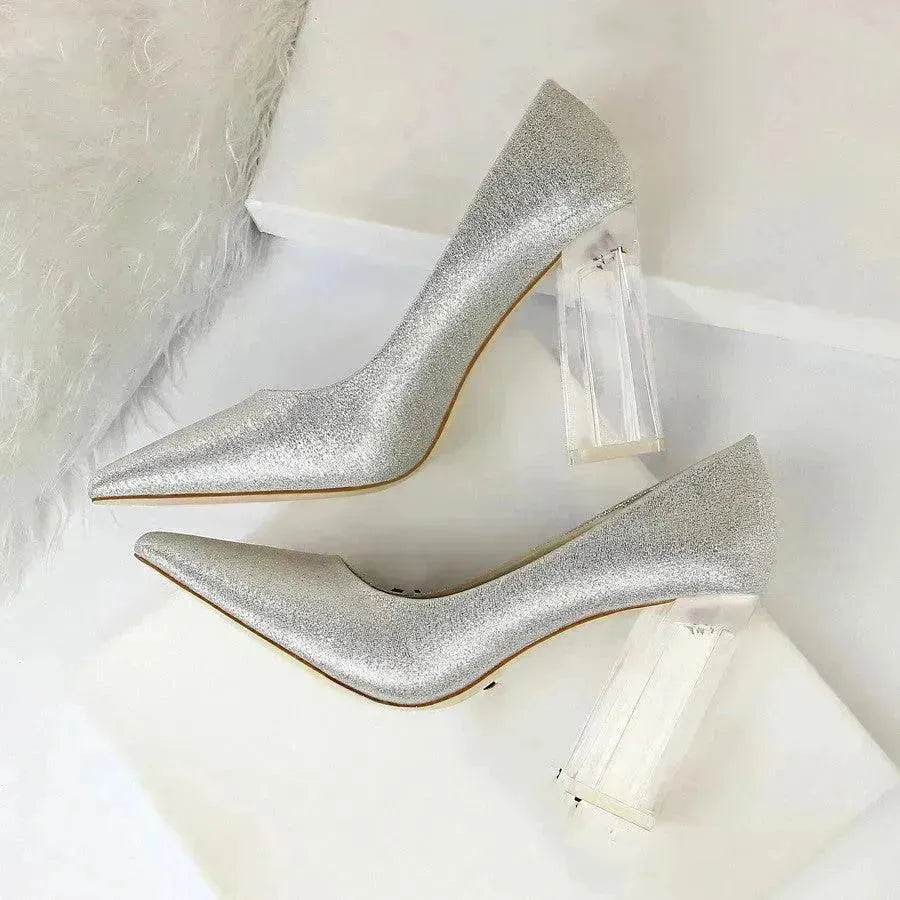 Womens Pumps Shoes Stiletto Satin Transparent Block High Heels - EX-STOCK Canada