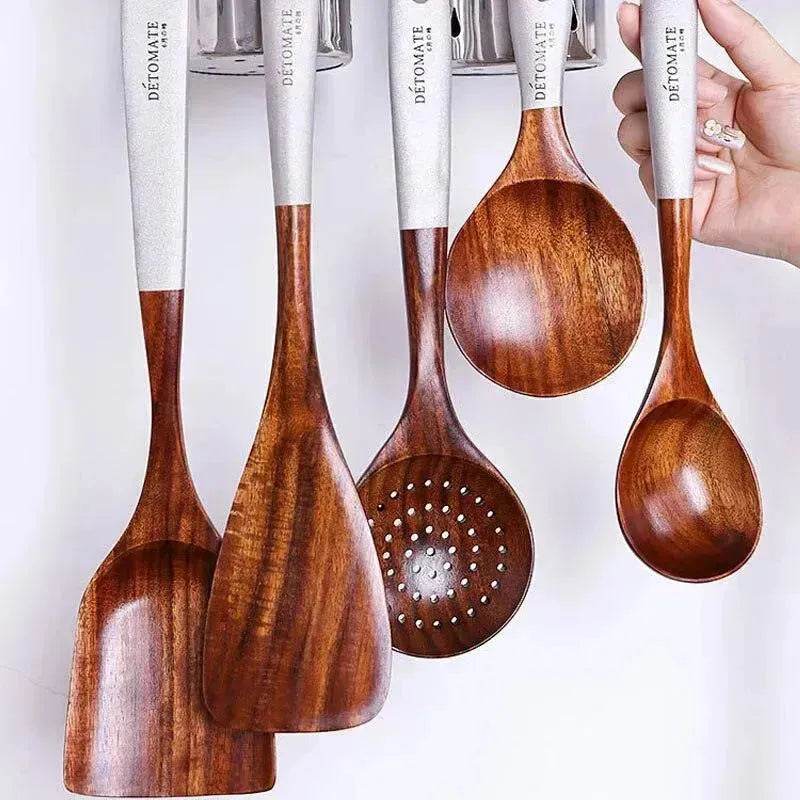 Wooden Kitchen Utensils Set Appliances Special Non-stick Set Pure Natural Teak Solid Wood Long Handle Shovel Tools - EX-STOCK Canada