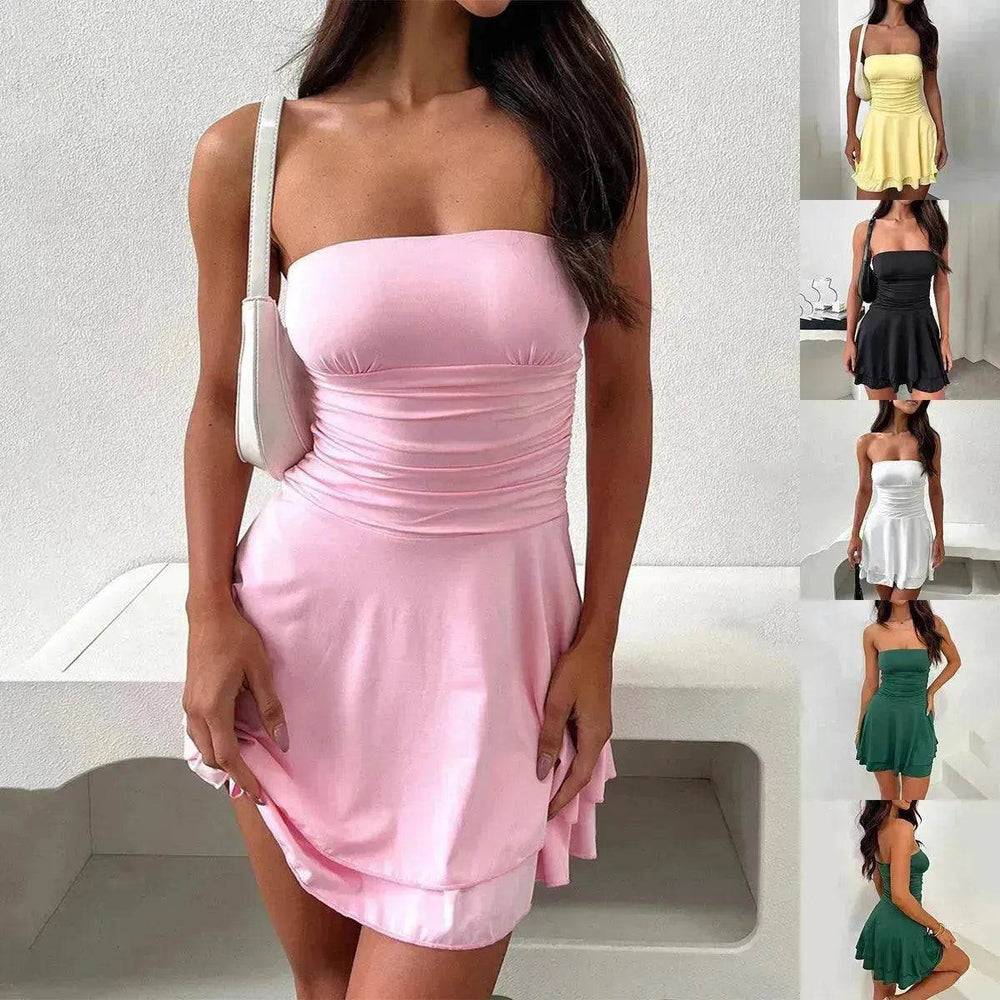Y2K Tube-top Short Dress Summer Charming Pleated Tight Dresses For Womens Clothing - EX-STOCK Canada