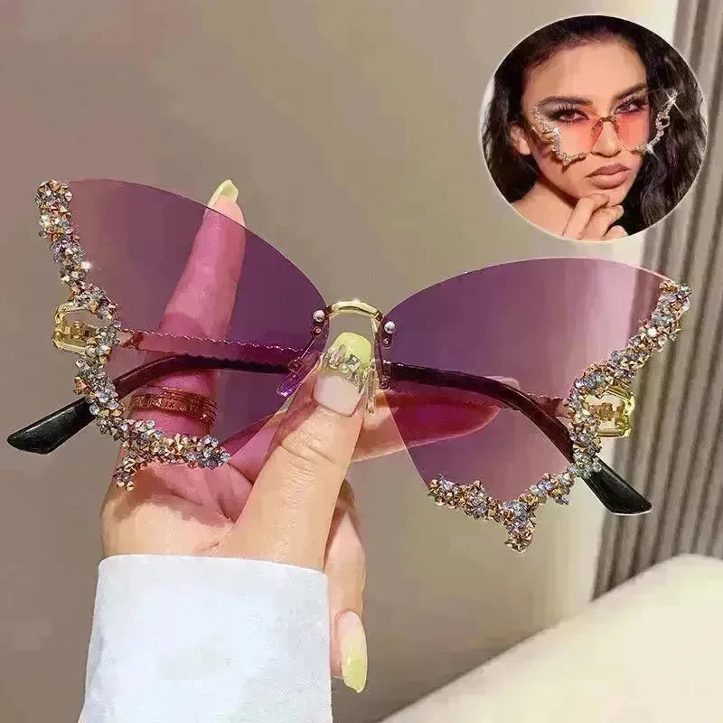 Y2K Vintage Rimless Luxury Diamond Butterfly Sunglasses for Classy Chic Ladies Women - EX-STOCK CANADA