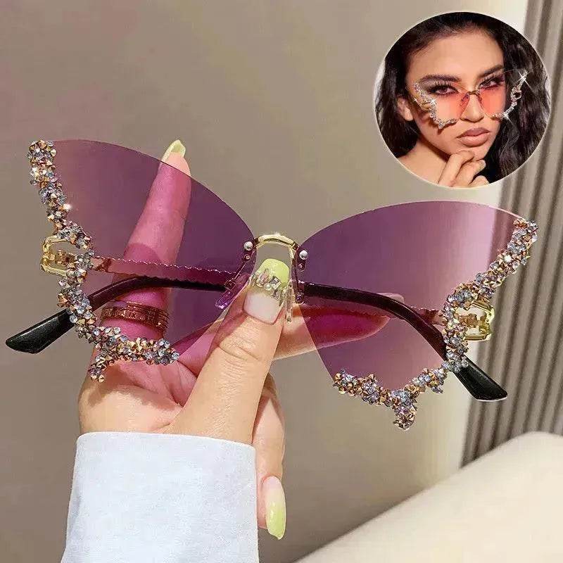 Y2K Vintage Rimless Luxury Diamond Butterfly Sunglasses for Classy Chic Ladies Women - EX-STOCK Canada
