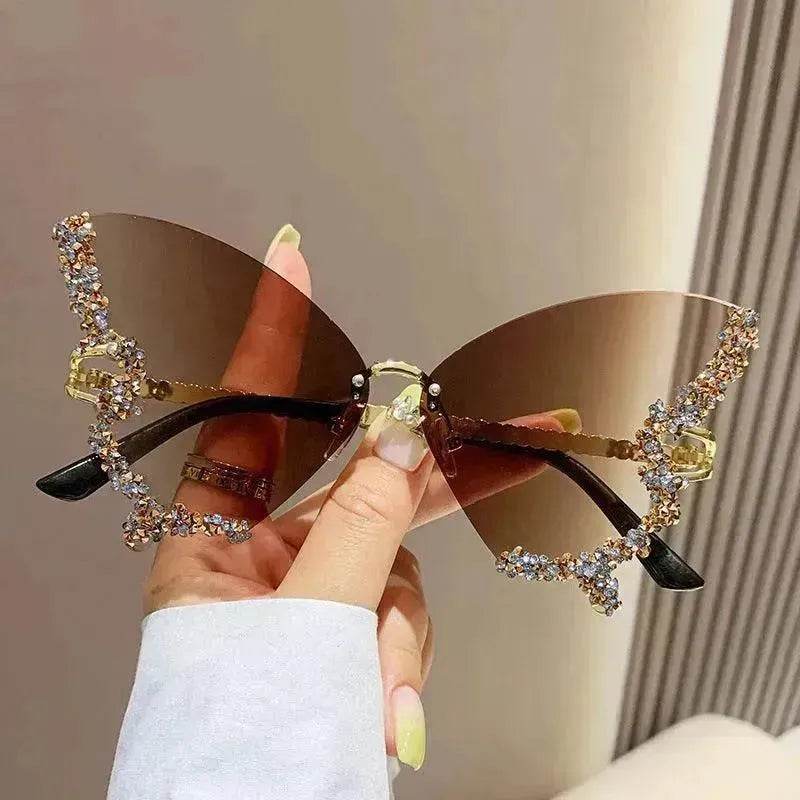 Y2K Vintage Rimless Luxury Diamond Butterfly Sunglasses for Classy Chic Ladies Women - EX-STOCK Canada