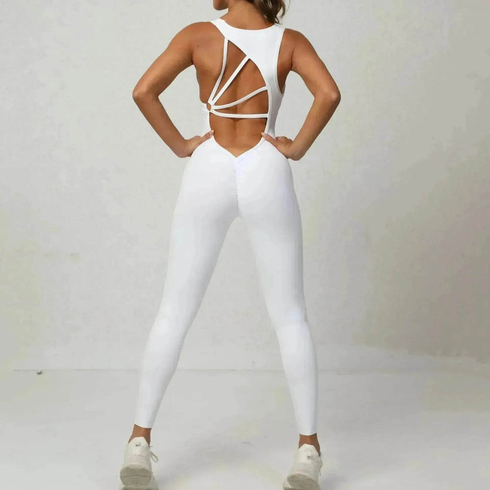 Yoga Jumpsuit V-shaped Back Design Sleeveless Fitness Running Sportswear Stretch Tights Pants For Womens Clothing - EX-STOCK Canada