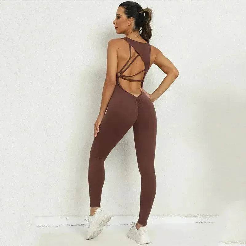 Yoga Jumpsuit V-shaped Back Design Sleeveless Fitness Running Sportswear Stretch Tights Pants For Womens Clothing - EX-STOCK Canada