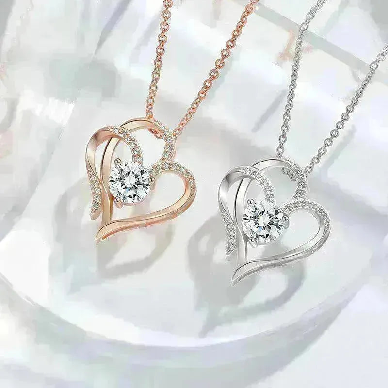 Zircon Double Love With Rhinestones Ins Personalized Heart-shaped Clavicle Chain Necklace - EX-STOCK CANADA