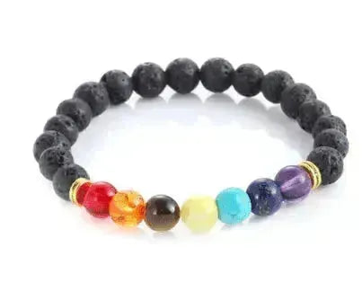 Handgefertigtes schwarzes Lava-Sieben-Chakra-Heilung-Balance-Perlenarmband - EX-STOCK CANADA