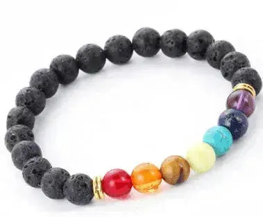 Handgefertigtes schwarzes Lava-Sieben-Chakra-Heilung-Balance-Perlenarmband - EX-STOCK CANADA