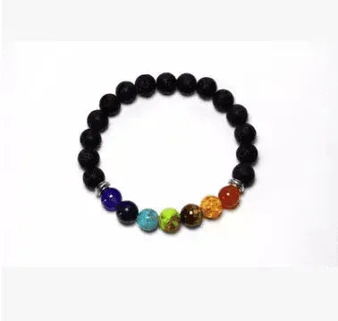 Handgefertigtes schwarzes Lava-Sieben-Chakra-Heilung-Balance-Perlenarmband - EX-STOCK CANADA