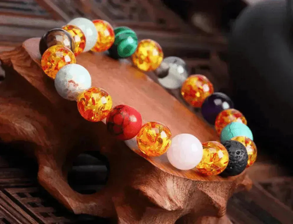 Handgefertigtes schwarzes Lava-Sieben-Chakra-Heilung-Balance-Perlenarmband - EX-STOCK CANADA