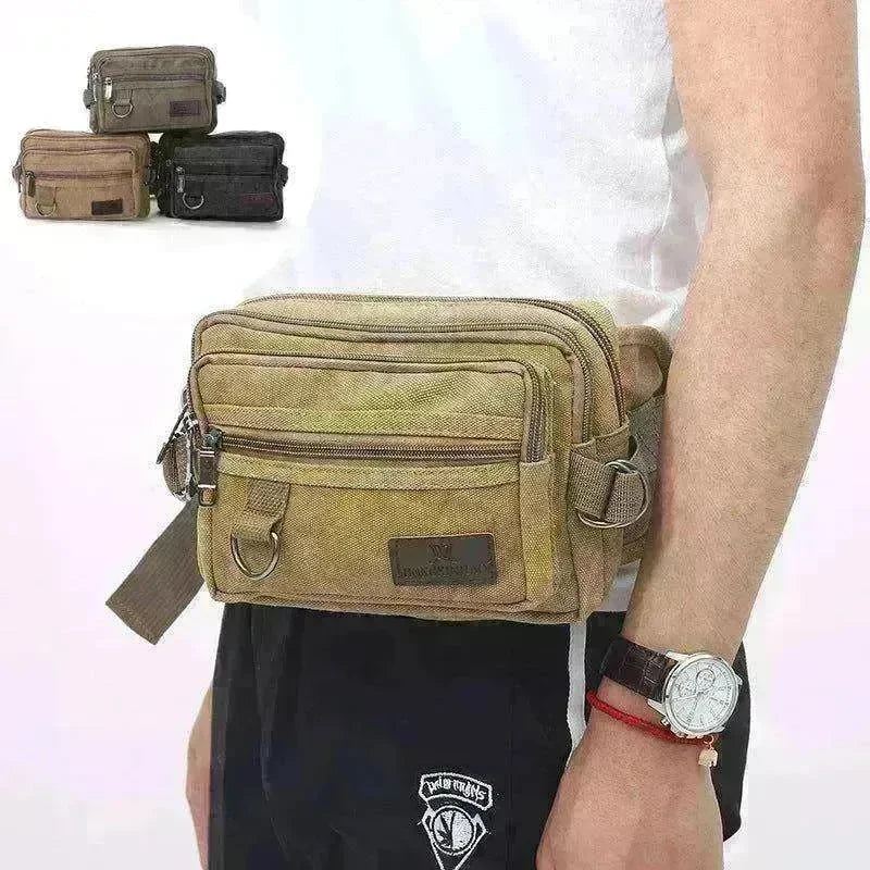 Men Canvas Fanny Pack With 4 Zipper Pockets Waist Bag - EX-STOCK CANADA