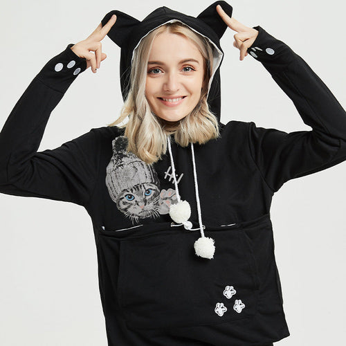 Cute cat print hoodie sweatshirt with big front pocket women Canada