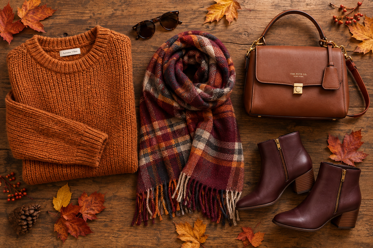 Fall wears and accessories flat-lay