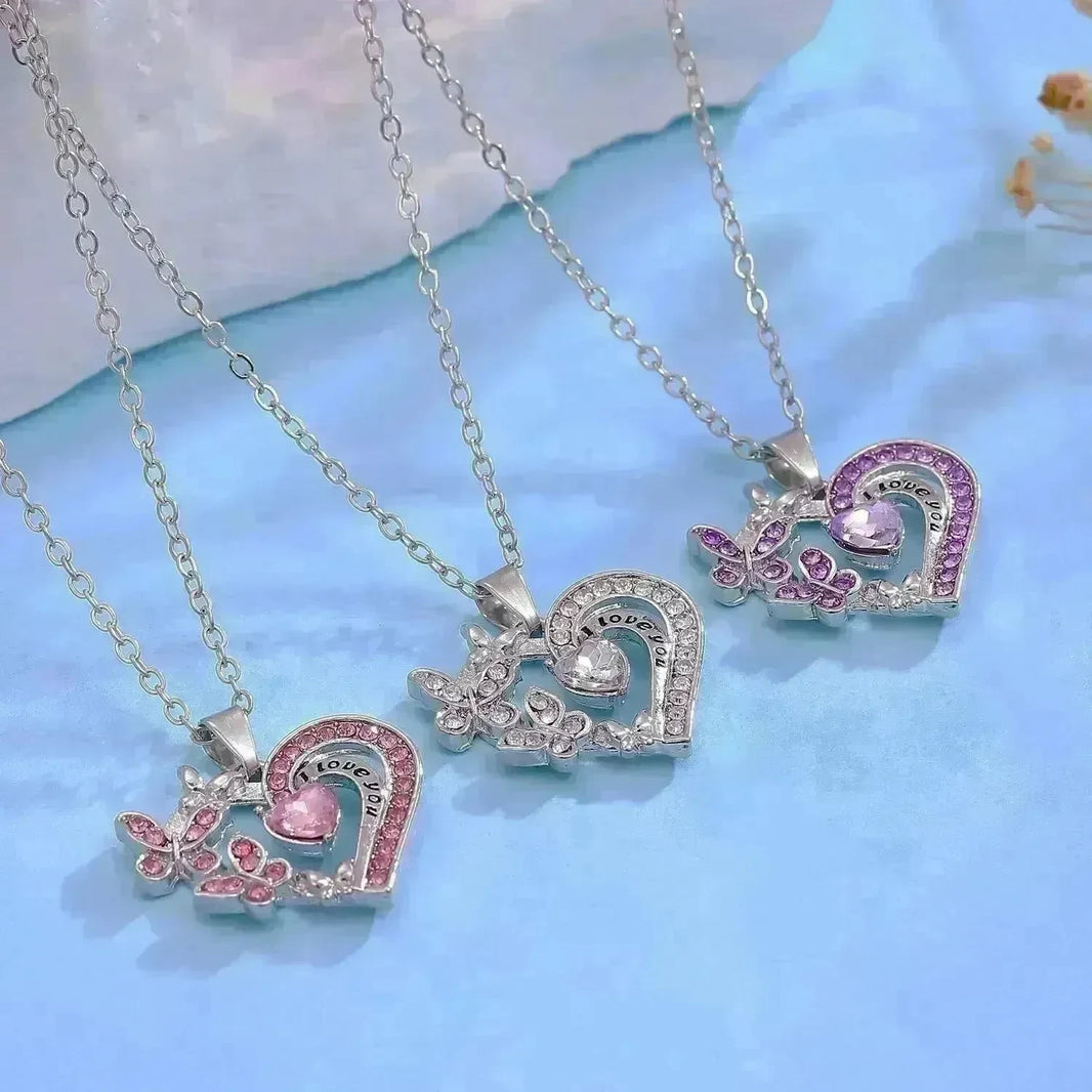 Ins Butterfly Love Necklace With Rhinestones Fashion Personality Hollow Heart-shaped Clavicle Chain Pendant Necklace For Valentine's Day - EX-STOCK CANADA
