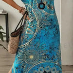 Women's Vintage Floral Print V-Neck Batwing Sleeve Casual Summer Dress Maxi Women Dresses Long Dress - EX-STOCK CANADA