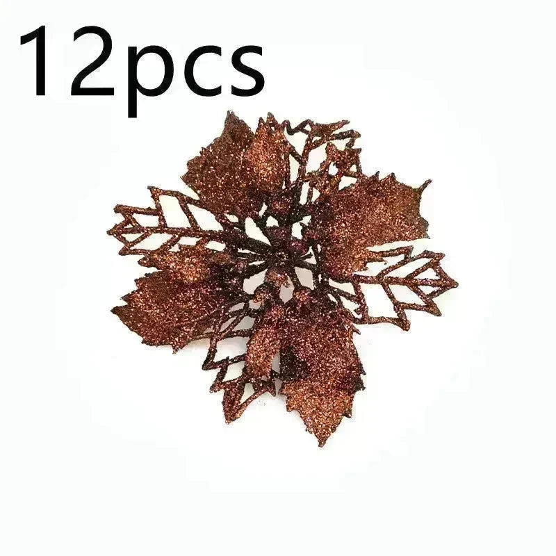 Glitter Artifical Christmas Flowers Christmas Tree Decorations For Home Fake Flowers Xmas Ornaments New Year Decor - EX-STOCK CANADA