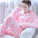 Women Coral Velvet Fleece Pajamas Fall Winter Loungewear Flannel  Sleepwear - EX-STOCK CANADA