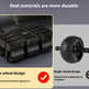 Promotional graphic for a black six-wheel ab roller, comparing its six-wheel stable design to a single-wheel design. The left panel shows the black ab roller with treaded wheels under the text 'Six wheel design' and a red checkmark.