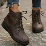 Round Toe Lace-up Ankle Boots Fall Winter Fashion Versatile Non-slip Flat Shoes Retro Western Cowboy Ankle Boot For Women - EX-STOCK CANADA