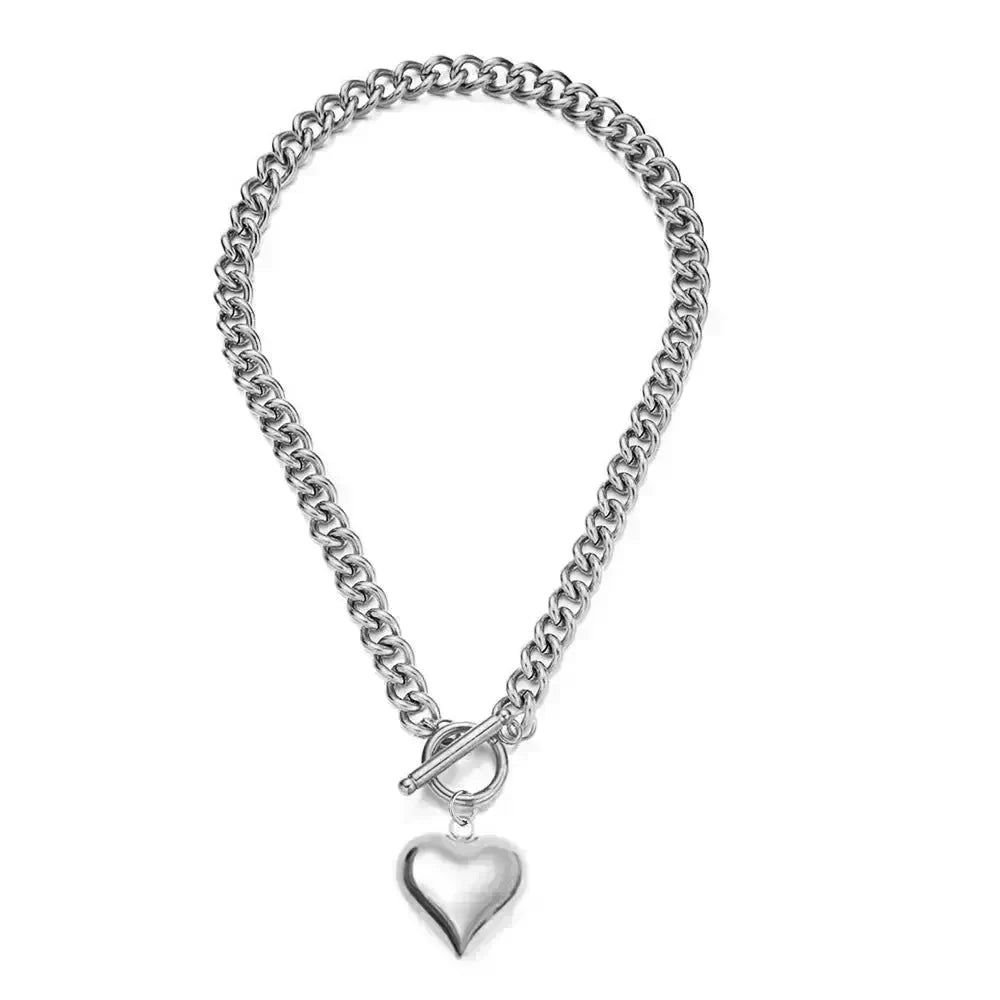 Personalized Punk Stainless Steel Peach Heart Pendant Hemp Flowers Valentine Necklace - EX-STOCK CANADA