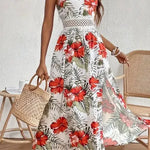 Elegant Spring chic Vacation Resort floral summer maxi dress