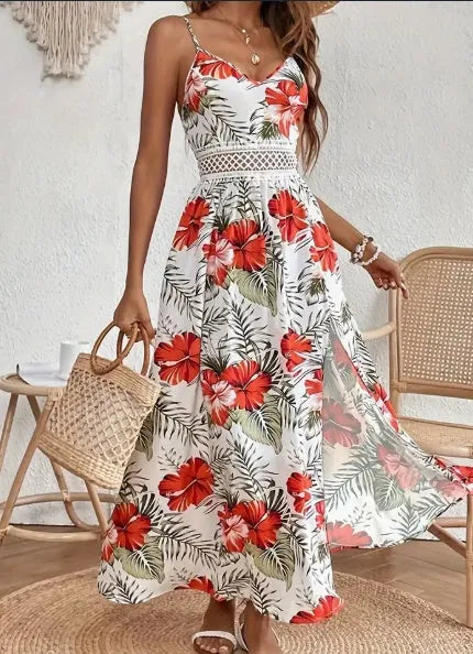 Elegantes Frühlings -Chic -Ferienresort Florales Sommer Maxikleid