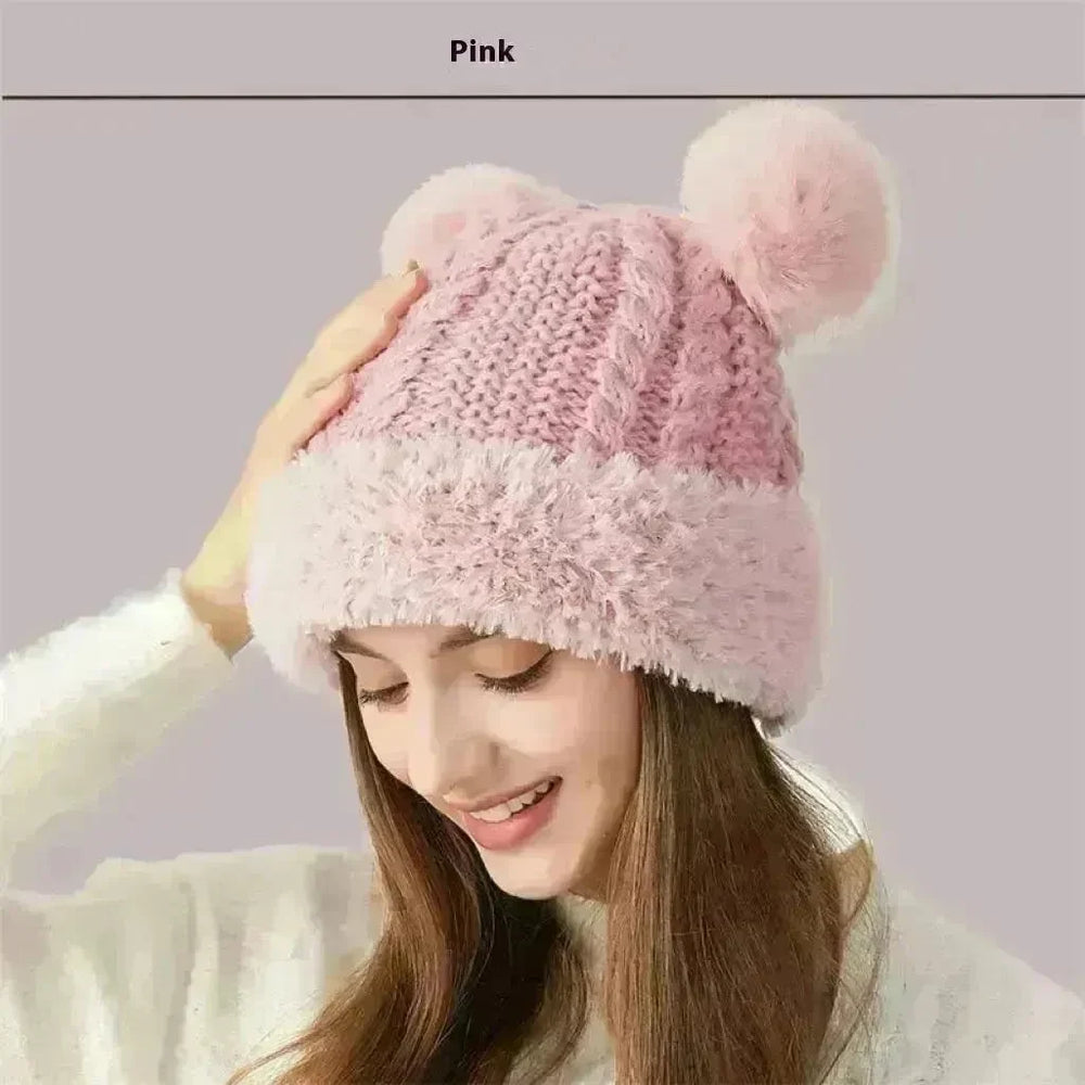 Women Winter Cute Fur Ball Knitted Beanie Hat Outdoor - EX-STOCK CANADA