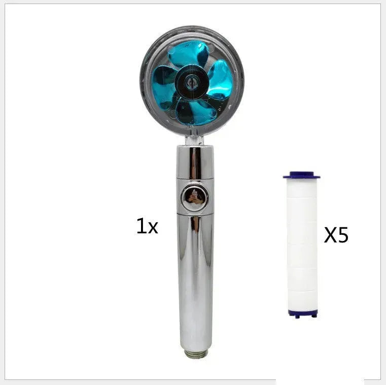 Propeller Driven Shower Head With Stop Button And Cotton Filter Turbocharged High Pressure Handheld Shower Nozzle - EX-STOCK CANADA