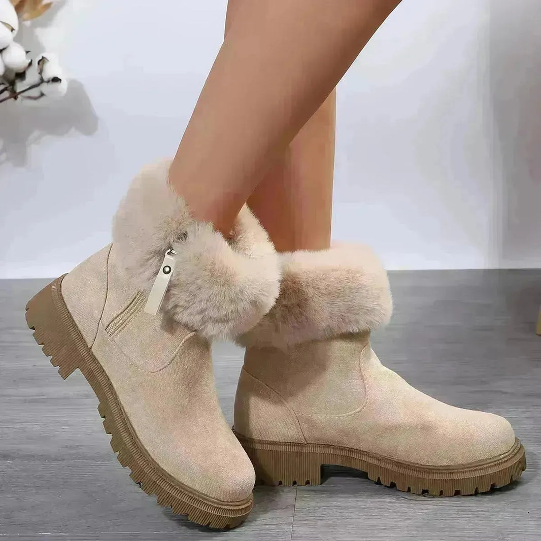 Stivali da peluche caldi stivale da neve con zipper invernale per donne scarpe da tacco basso addensato