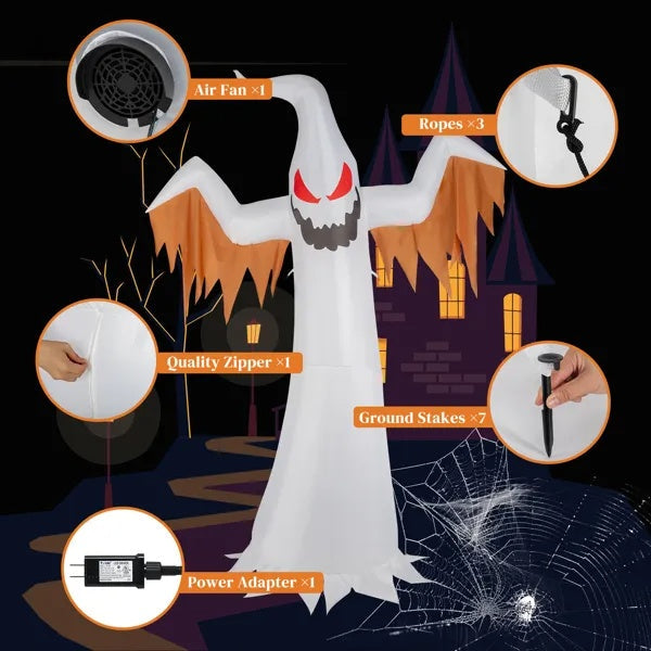 12ft 4pcs LED Lights Giant Scary Ghost Flames And Flashing Red Eyes Inflatable Halloween Decoration EX-STOCK