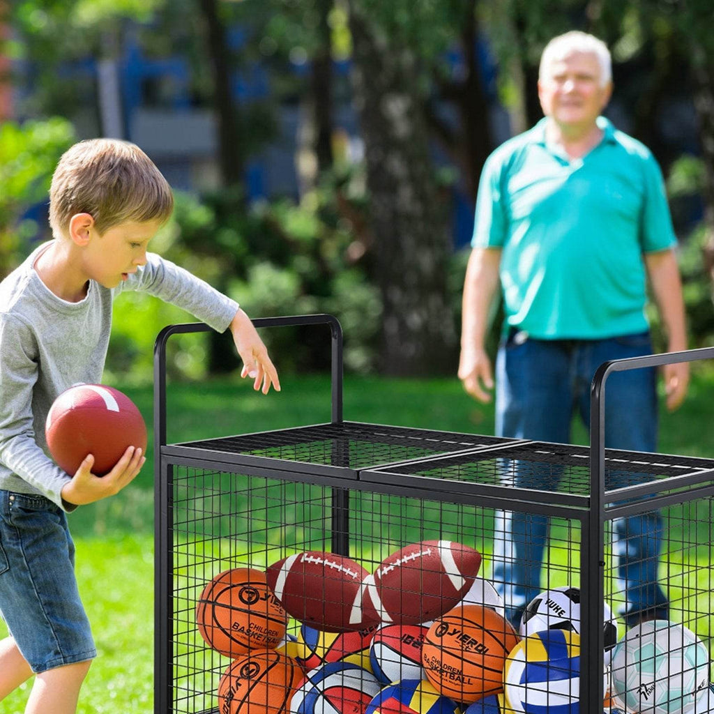Lockable Basketball Rack Rolling Sports Ball Storage Cart, Lockable Basketball Cage With Double