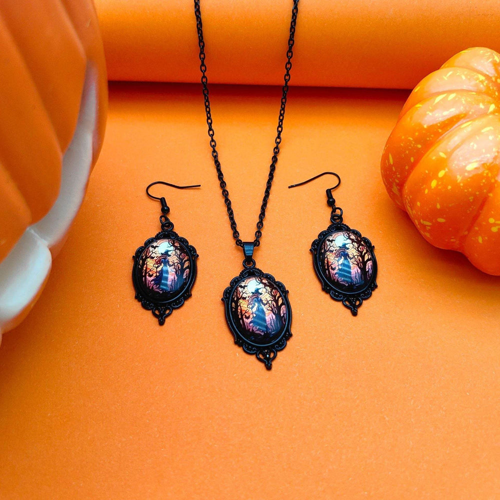 3pcs Vintage Halloween Tree Of Life And Witch Necklace Set With Earrings Alloy Pendant Jewelry - EX-STOCK Canada