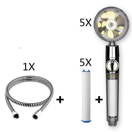 Propeller Driven Shower Head With Stop Button And Cotton Filter Turbocharged High Pressure Handheld Shower Nozzle - EX-STOCK CANADA