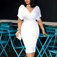 Women's Back Zipper dress Elegant Deep V Neck Wrap Bodycon Dress Pencil Midi Dress EX-STOCK
