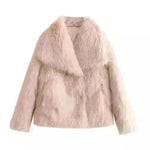 Winter Plush Open front Coat Thick lapel Outwear Faux Fur Coat women