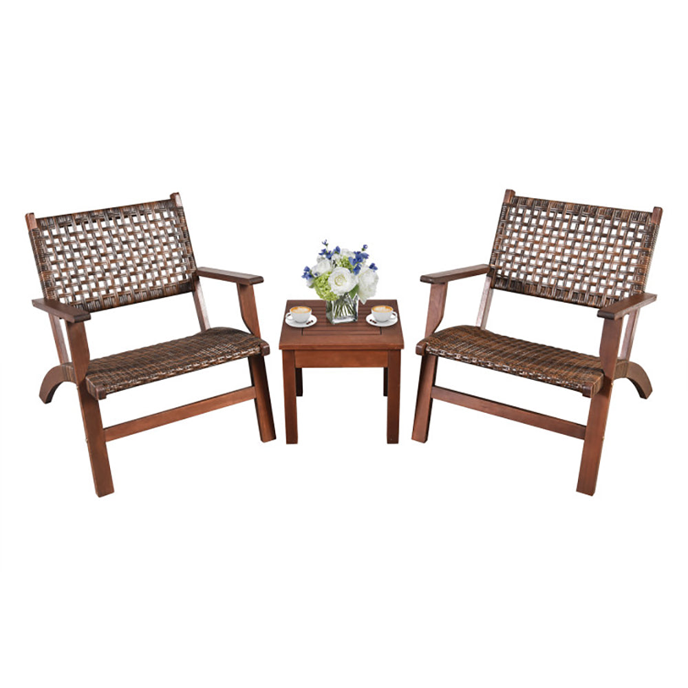 Ensemble de mobilier de patio en rotin et bois pour extérieur, 3 piècesEX-STOCK Canada 