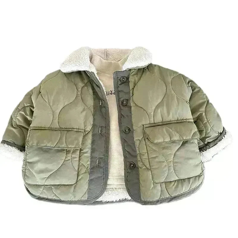 Korean Style Lamb Fur Collar Fleece-lined Thickened Cotton-padded Coat Fashion - EX-STOCK CANADA