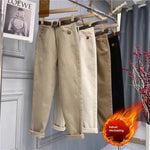 Plus Size Women's High Waist Denim Thick Trousers - EX-STOCK CANADA