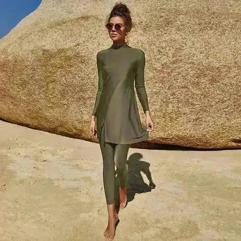 Pure Color Long-sleeved Trousers Fully Surrounded Conservative Beach Surfing Sunscreen ArabSwimsuit EX-STOCK