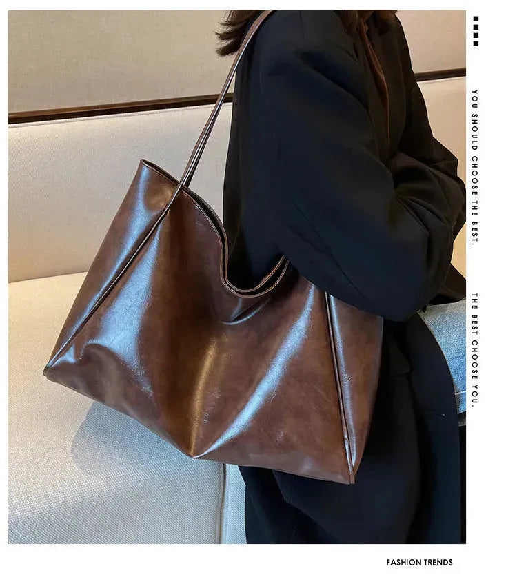 Women's Large Capacity Fashion Cattlehide Leather Shoulder Handbag - EX-STOCK CANADA