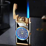 New Lighter With Electric Watch Rocker Arm Automatic Ignition Straight Blue Flame Lighter Creative Real Dial Inflatable Windproof Cigar Lighter Men's Watch Gift - EX-STOCK CANADA
