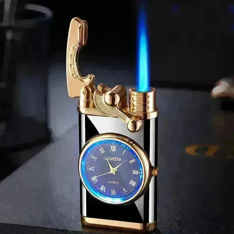 New Lighter With Electric Watch Rocker Arm Automatic Ignition Straight Blue Flame Lighter Creative Real Dial Inflatable Windproof Cigar Lighter Men's Watch Gift - EX-STOCK CANADA