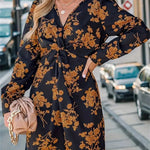 Casual Spring V-neck long sleeve Floral mini dress - EX-STOCK CANADA