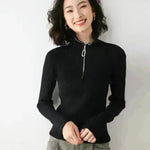 Mujeres Autumn Winter Slim Fit High Neck Half Zip Sweater Top