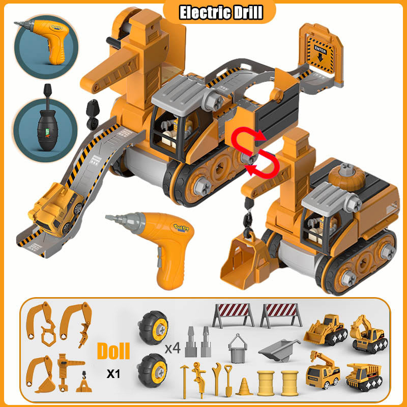 4-in-1 Construction Vehicle Toy Set, Build-and-Play Crane, Excavator and Track System EX-STOCK Canada 
