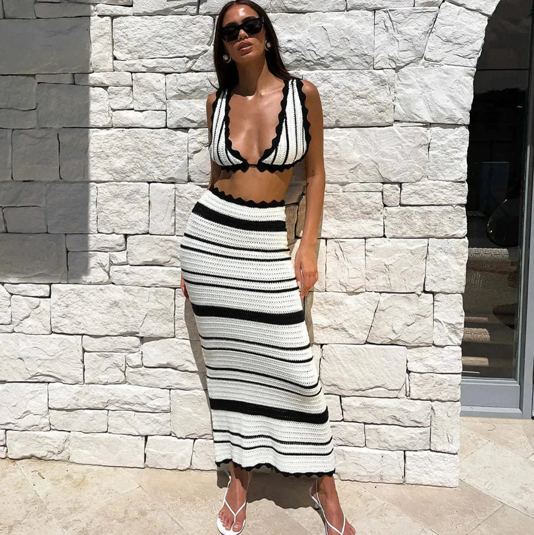 Women's Fashion Striped Texture Holiday Casual Dress Suit