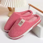 Solid Color Striped Slippers For Women Thick-soled Anti-slip Indoor Warm Plush Home Shoes Couple Women Men Slipper Winter - EX-STOCK CANADA