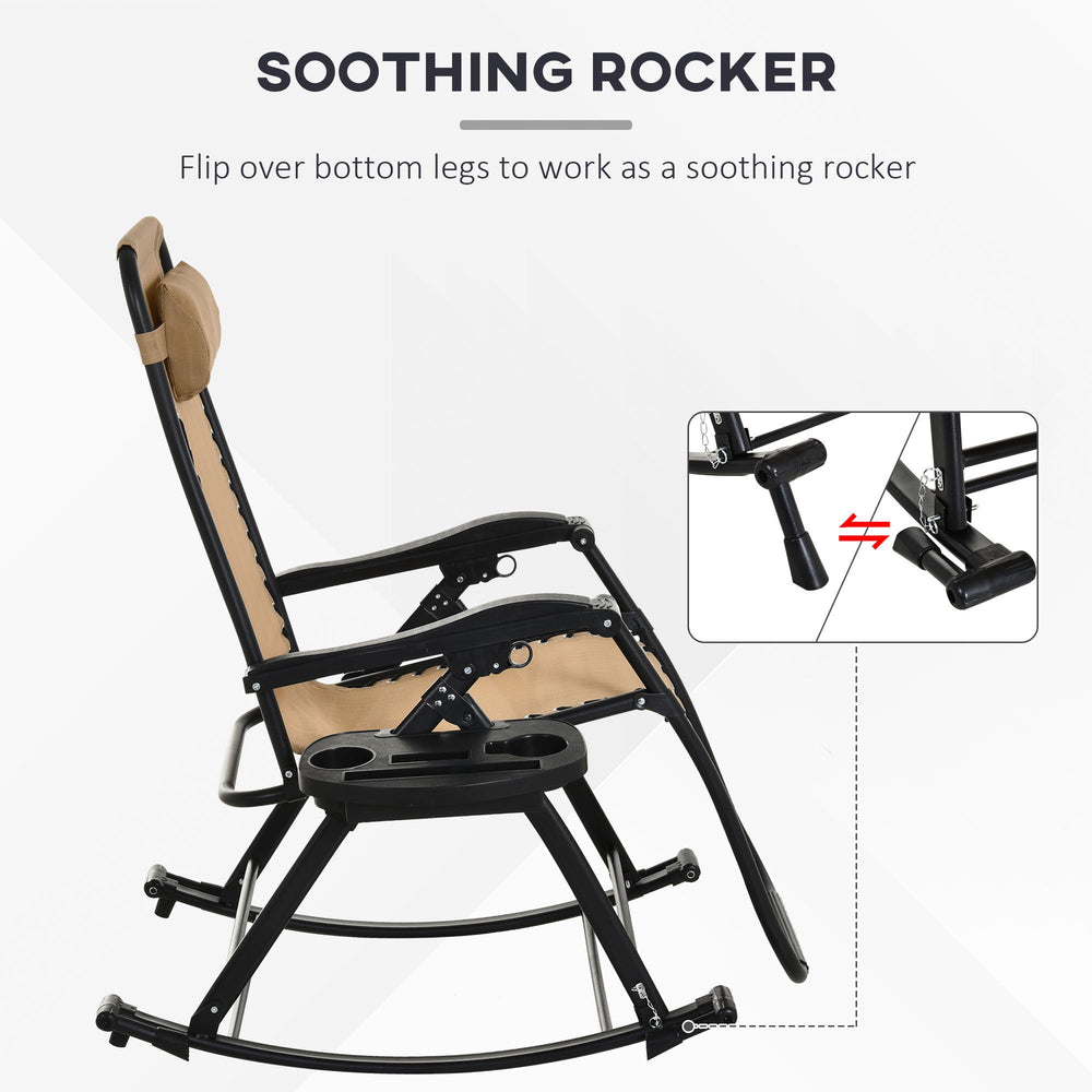 Ergonomic Recline  Beige Zero Gravity Rocker With Headrest, Tray  Phone Holder EX-STOCK
