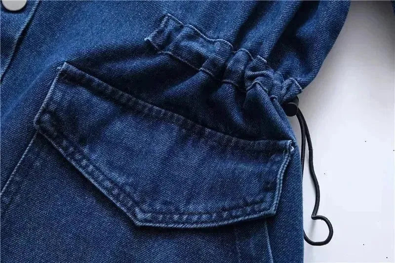 New Long Sleeve Button loose Denim Midi Dress Women - EX-STOCK CANADA