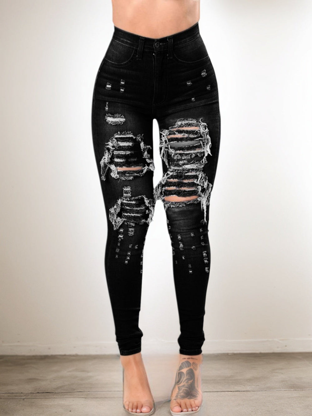 Versatile Women's High Waisted Elastic Ripped Tight Jeans, High-quality, Easy To Fit, Comfortable And Fashionable - Street Style Sexy Basic Jeans, Women's Jeans And Clothing EX-STOCK Canada 