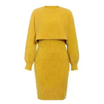 Women 2pcs Winter Outfit Cashmere dress Cropped Pullover top - EX-STOCK CANADA